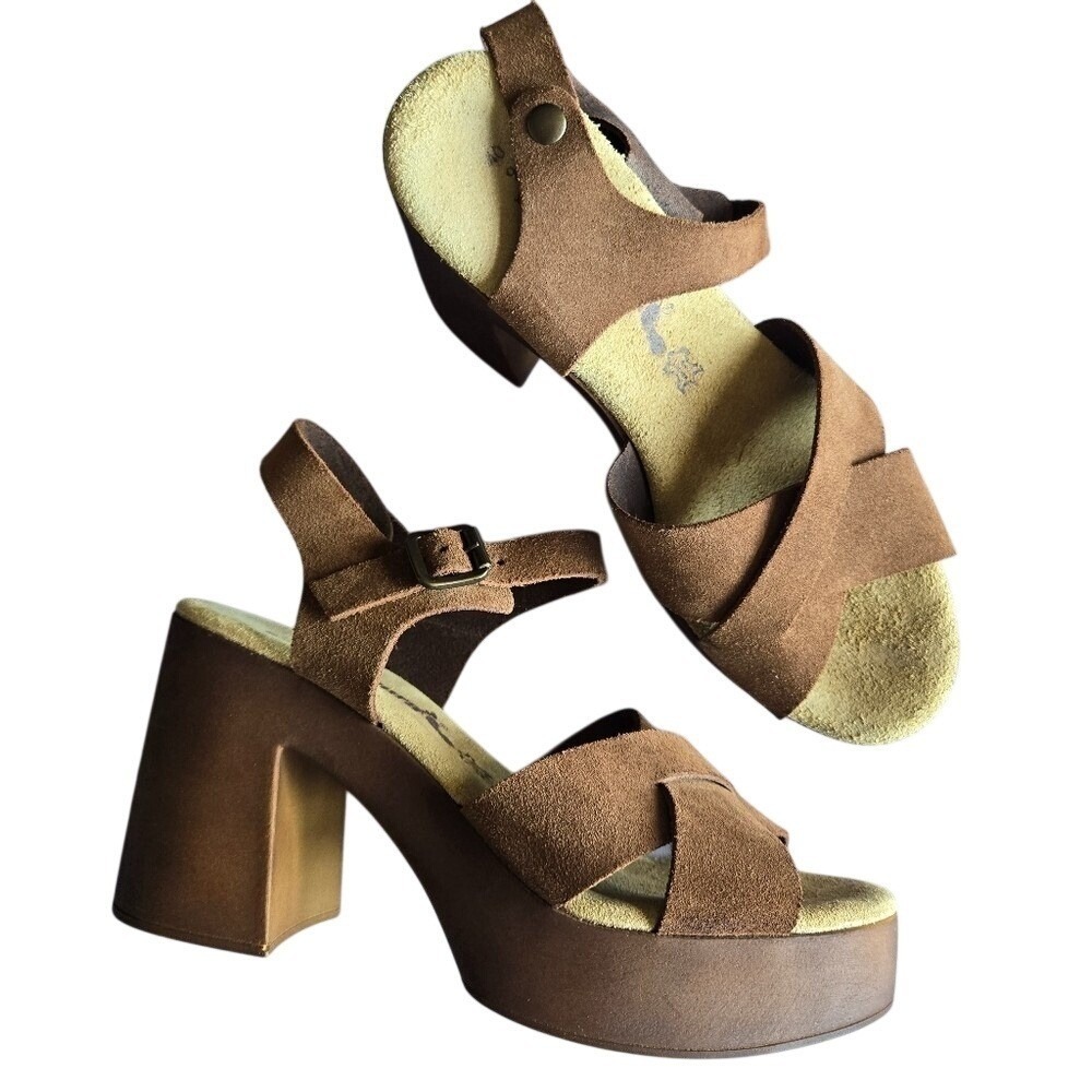 BioNatura Suede Leather Platform Sandals 9 Retro 70s Boho Hippie Eclectic Comfy